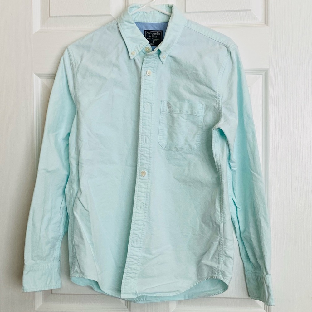 Abercrombie & Fitch Men's Aqua Button Down Shirt